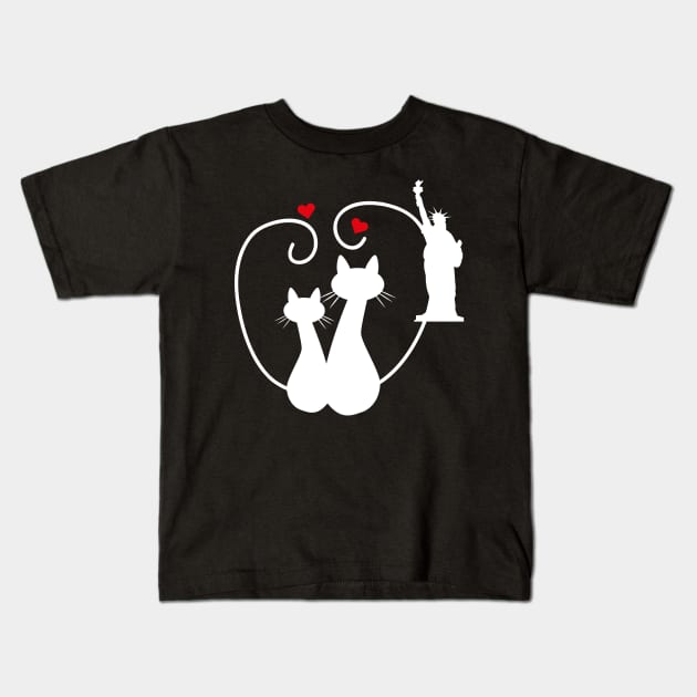 New York Cats in Love Statue of Liberty Kids T-Shirt by letnothingstopyou